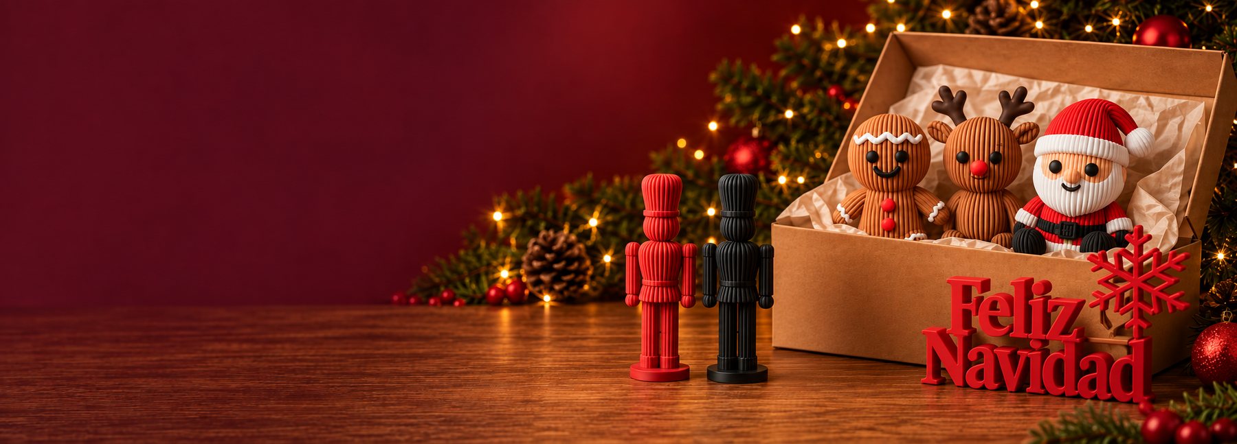Kit 21 Deseos con caja, figuras navideñas, reno y cascanuez negro